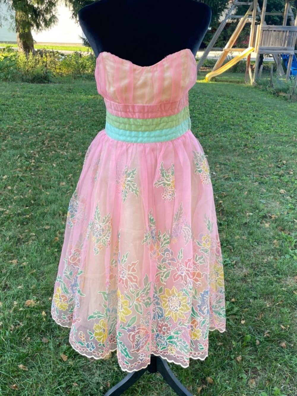 Vintage Y2K Betsey Johnson Dress Tulle Pink Bows Painted Floral Fairy Ethereal S - Picture 4 of 17
